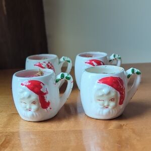 Vintage MG Japan Winking Santa White And Red Mini Mugs Tea Lights